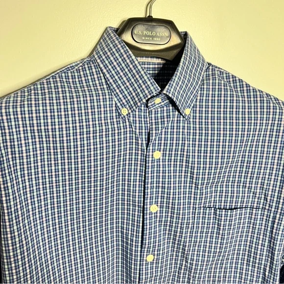 Peter Millar Crown Comfort Blue Gingham Button Down Shirt - Picture 2 of 10